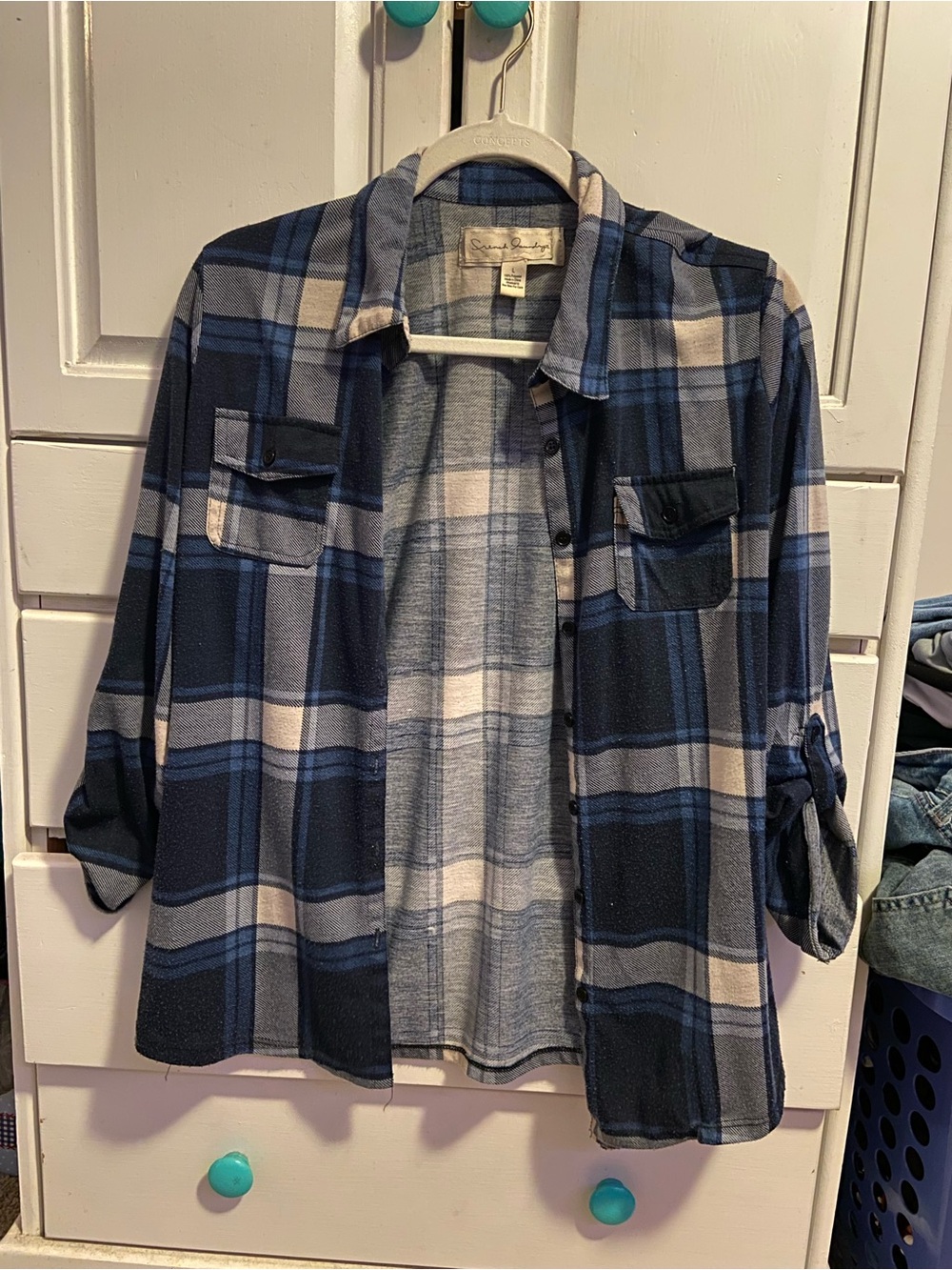 French Laundry Navy and Light Blue Plaid Button-Down Shirt